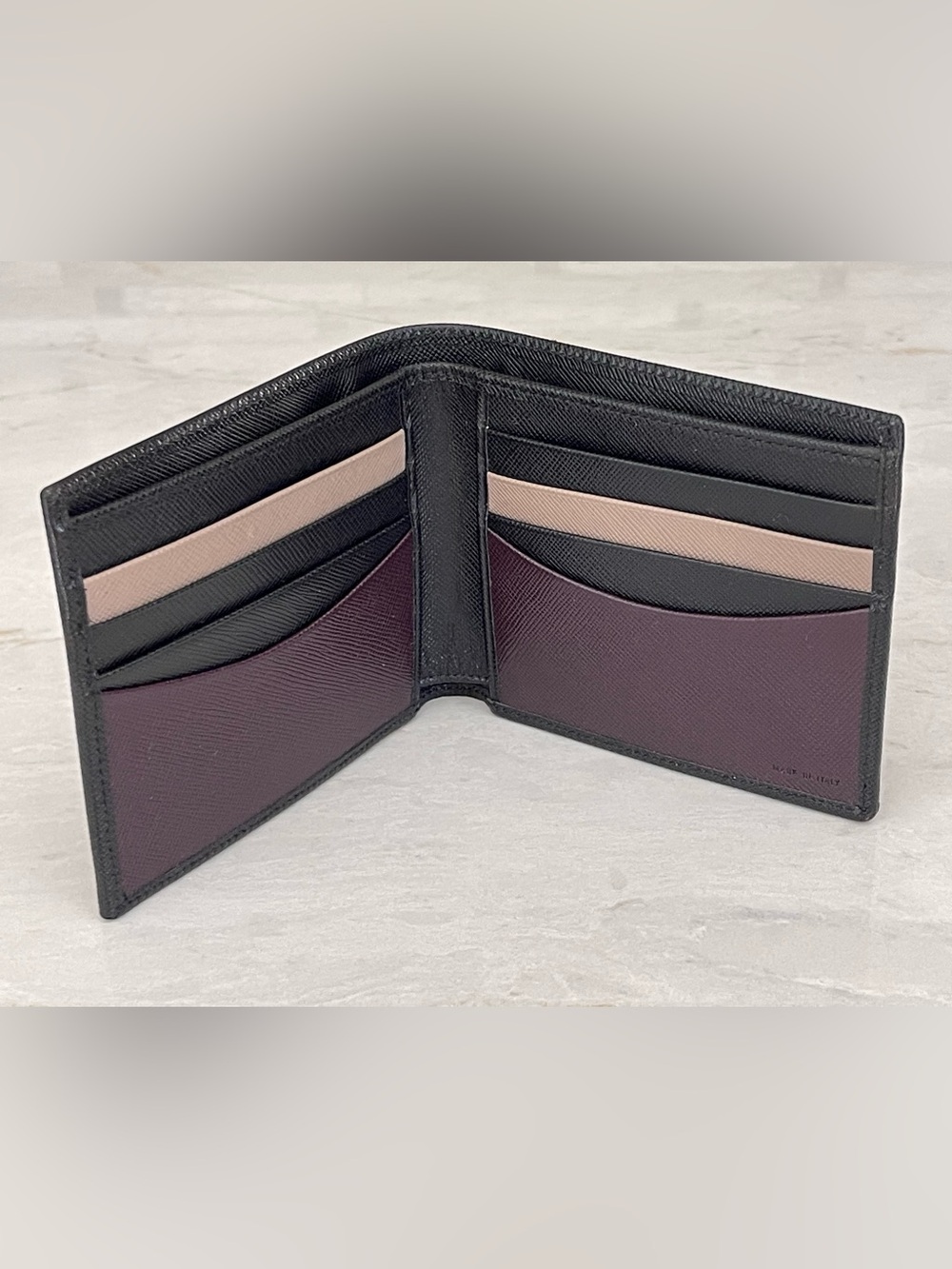 PAUL SMITH Black Bi-Fold Leather Wallet with Burgundy, Black & Tan Interior NEW
